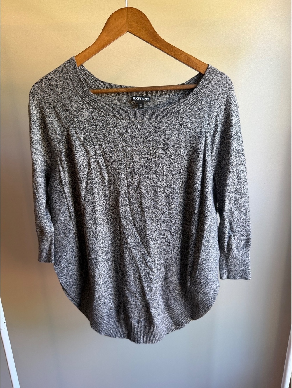 Express cotton blend long sleeve rounded hem shirt